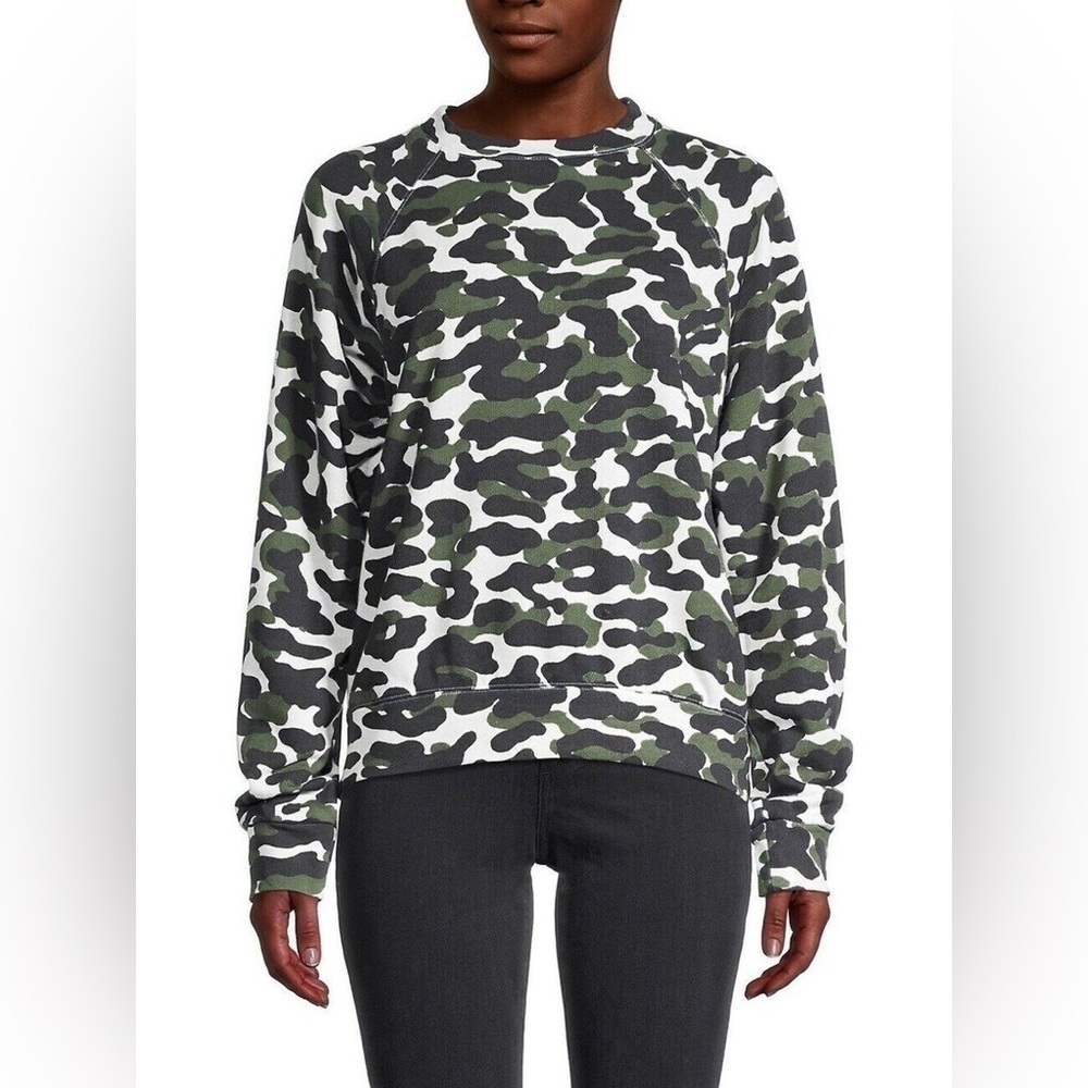 Monrow Camo Print Crewneck Green Sweatshirt sz S